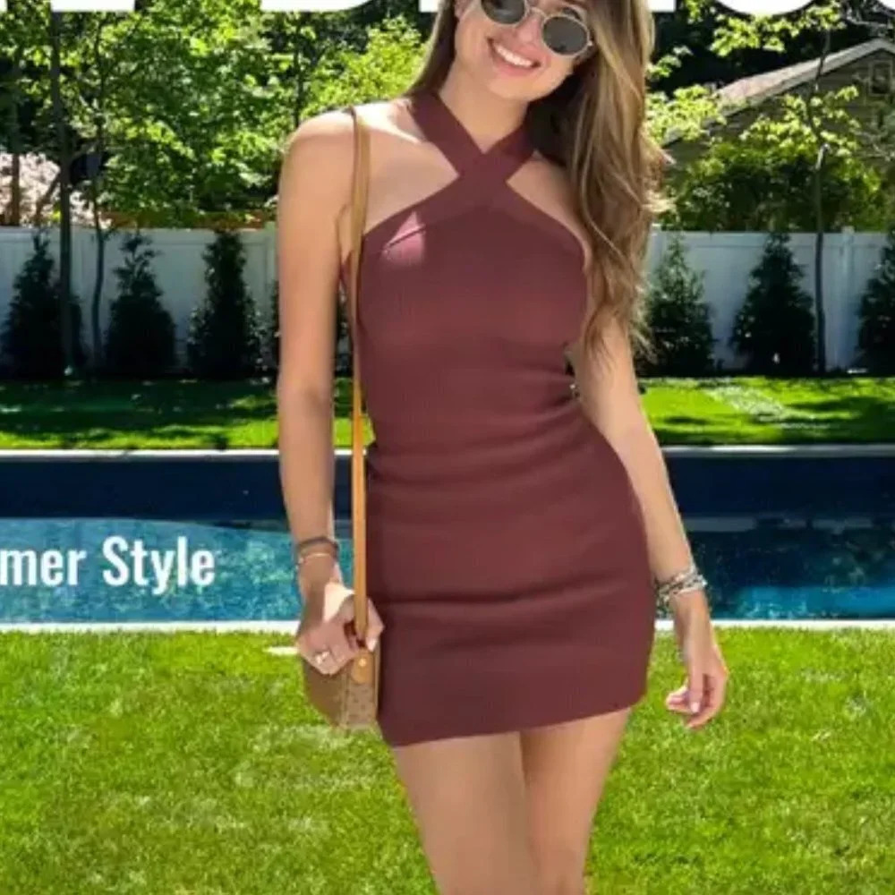 Aritzia Babaton Sculpt Knit Criss Cross Dress Rich Maroon Burgundy Size Small